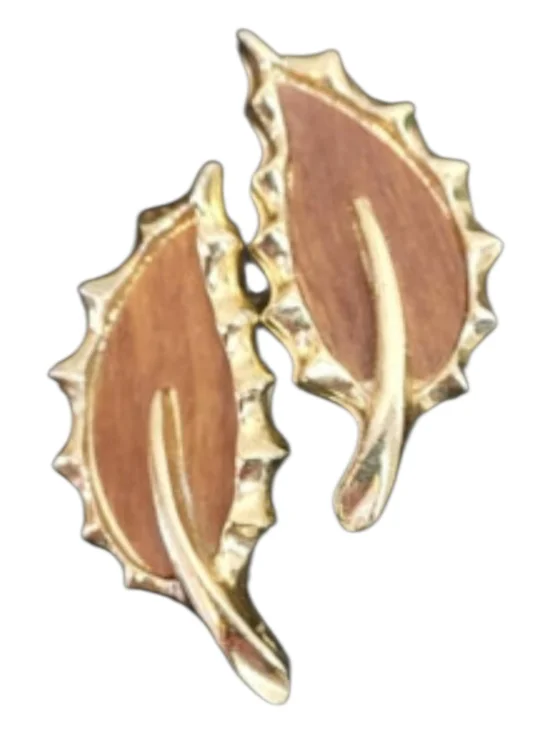 Gold-Tone Brown Leaf Clip-On Earrings - Women Jewelry - Picture 3 of 4